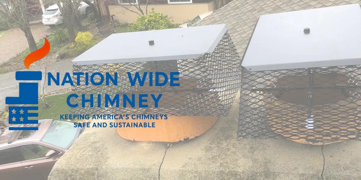 Two metal chimney caps installed on a residential roof in the Sunnyvale service area